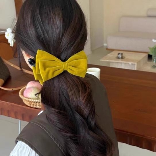 韩系复古丝绒双面蝴蝶结香蕉夹女新款高级感竖夹显发量高马尾发夹