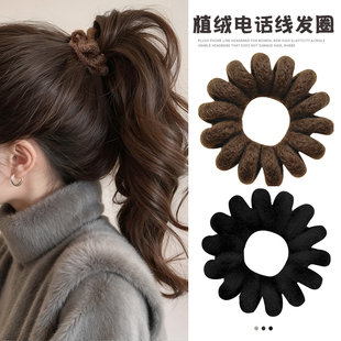 毛绒加粗电话线发圈女高级感发绳高弹力头绳扎头发马尾橡皮筋发饰