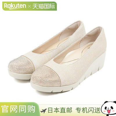 First Contact女士浅口鞋舒适鞋垫装饰钉鞋头圆头日本制坡跟底396