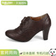 短靴牛津鞋 系带 杏仁头叠跟拉链绅士鞋 短靴女士美脚黑色跟高 7cm
