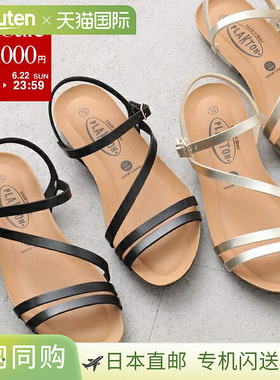 日本直邮PLAKTON 凉鞋 715660 女士生态皮革交叉带舒适凉鞋平底鞋