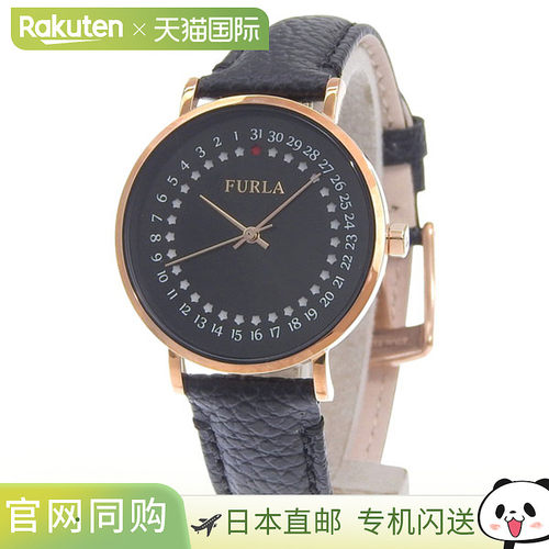 日本直邮Furla 女士腕表不锈钢和皮革表带黑色GIADA DATE 日期显3