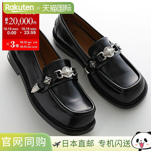 日本直邮TOGA PULLA 方形金属乐福鞋 AJ1348 女士黑色皮鞋-POLIDO