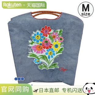 日本直邮Ball&Chain环保袋RYU AMBE.FLOWER牛仔布蓝色中号购物袋A