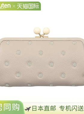 Perche 女士长款钱包，真皮，搭扣钱包，圆点，米色，08-06-03161