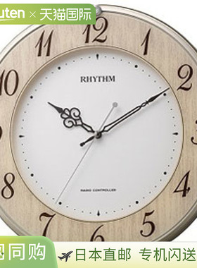 日本直邮RHYTHM 8MY506SR23（木纹饰面）活泼自然 无线电遥控挂钟