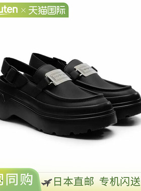 日本直邮Hunter 女士精致厚底金属跟带乐福鞋黑色WFF3102LEA-BLK