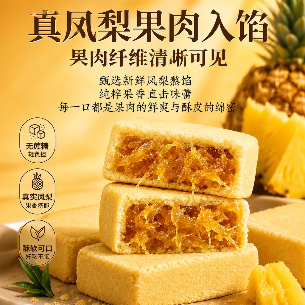 台湾正宗凤梨酥无糖糕点心老式传统懒人早餐饼糖人专用控糖食物