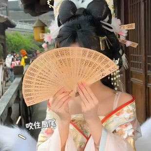 扇子古风折叠双面中国风手工木扇檀香扇折扇镂空古典舞蹈随身
