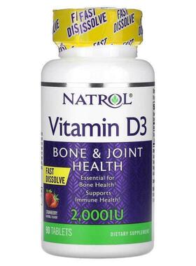 Natrol,维生素 D3，骨骼和关节健康，草莓，5000 IU，90 片