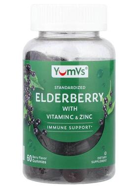 YumVs,Elderberry With Vitamin C & Zinc Gummies, Berry, 6