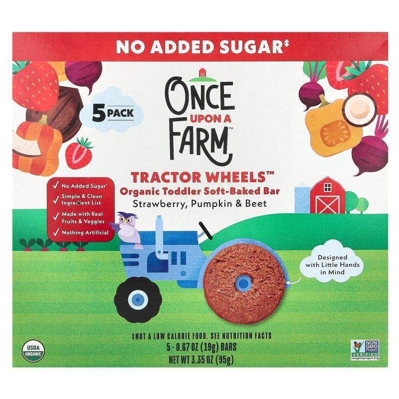 Once Upon A Farm,Organic Toddler Soft-Baked Bar, Tractor Whe