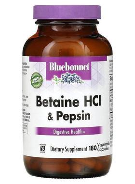 Bluebonnet Nutrition,甜菜碱盐酸，含胃蛋白酶，180 粒素食胶囊