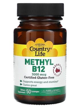 乡村生活,Methyl B12, Berry, 3,000 mcg, 50 Lozenges