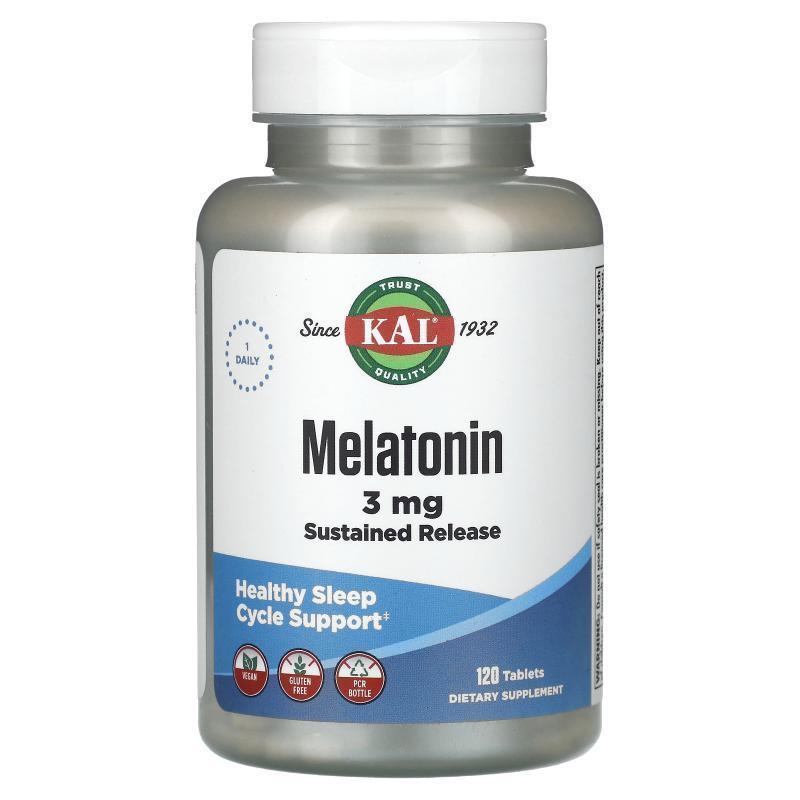KAL,Melatonin, Sustained Release, 3 mg, 120 Tablets