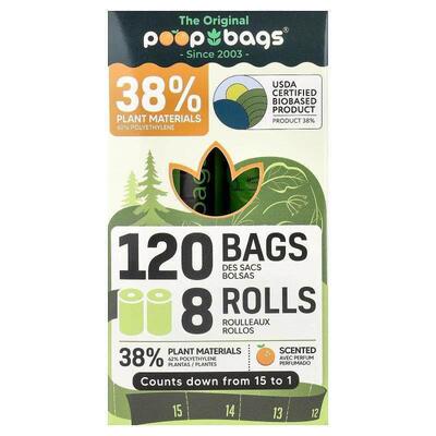 Original Poop Bags,Orange, 120 Bags