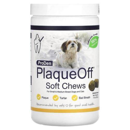 ProDen,PlaqueOff 软咀嚼片，适用于小型和中型犬猫，90 片软咀嚼