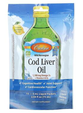 Carlson,Wild Norwegian Cod Liver Oil, Natural Lemon, 15 Liqu