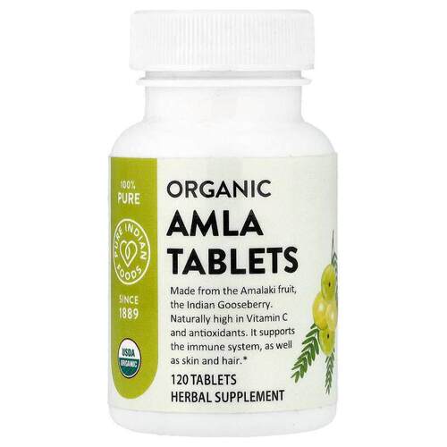 Pure Indian Foods,Organic Amla Tablets, 120 Tablets