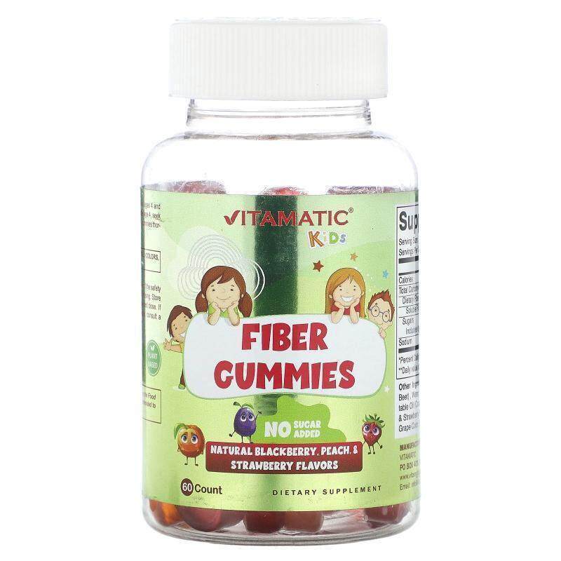 Vitamatic,儿童膳食纤维软糖，天然黑莓，桃子和草莓口味，60 粒