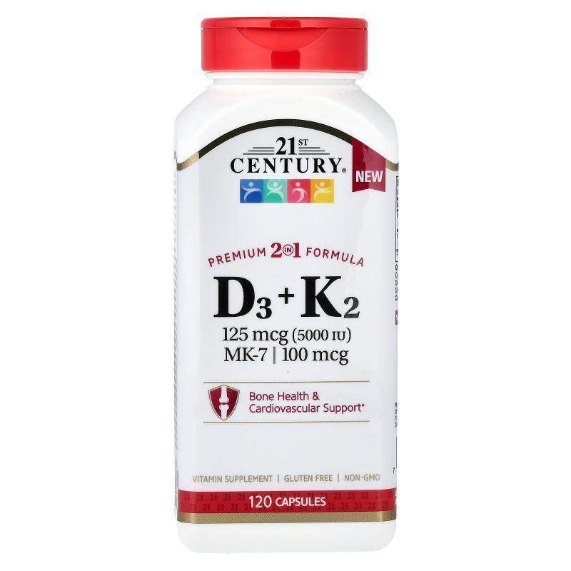 21世纪,D3 + K2, 120 Capsules