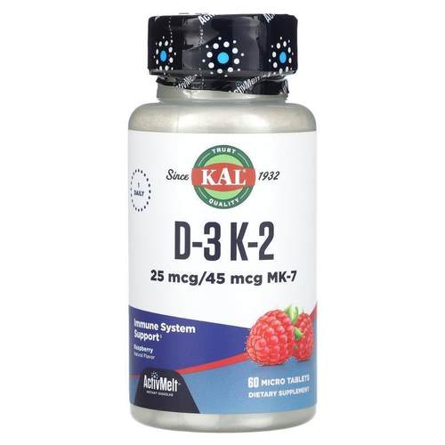 KAL,D-3, K-2 , Raspberry, 60 Micro Tablets