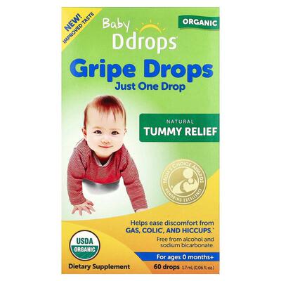 Ddrops,Baby Organic Gripe Drops, For Ages 0 Months+, 0.06 fl