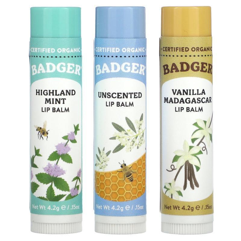 贝吉獾,Holiday Lip Balm Set, Blue Box, 3 Piece Set, 0.15 oz