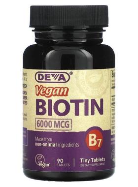 Deva， 纯素生物素，6,000 微克，90 片