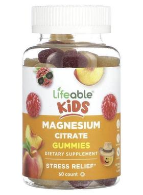 Lifeable,儿童柠檬酸镁软糖，天然水果味，60 粒软糖