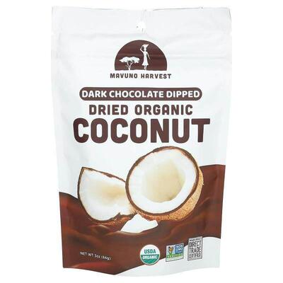 Mavuno Harvest,Dried Organic Coconut, Dark Chocolate Dipped,