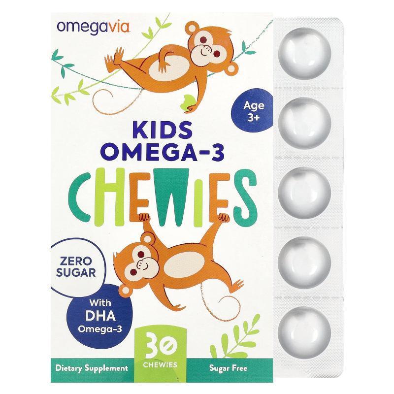 OmegaVia,儿童 Omega-3 咀嚼片，3 岁以上，天然水果，30 片