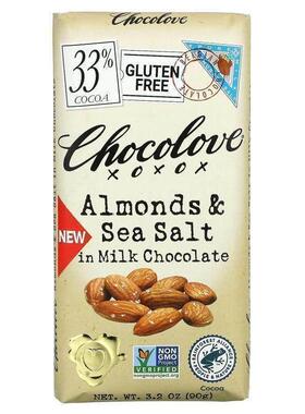 Chocolove,巴旦木和海盐夹心牛奶巧克力，33% 可可，3.2 盎司（90