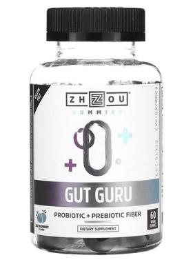 Zhou Nutrition,Gut Guru，蓝树莓味，60 粒全素软糖