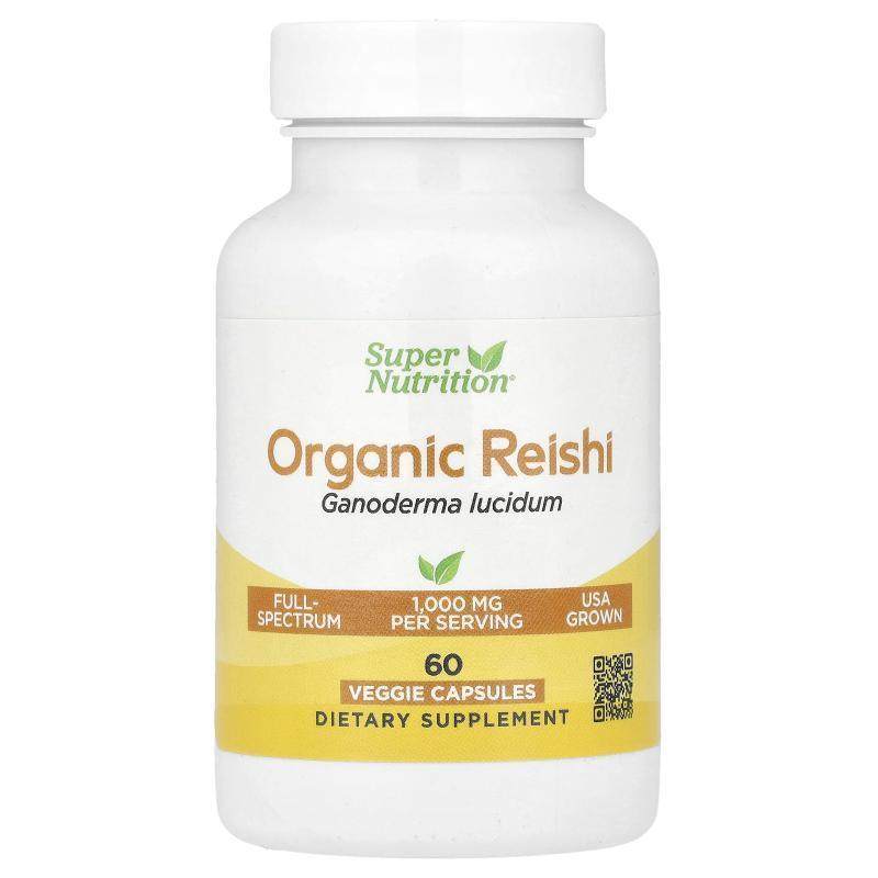Super Nutrition,Organic Reishi Mushroom, 60 Veggie Capsules