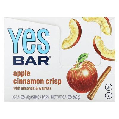 Yes Bar,Snack Bar, Apple Cinnamon Crisp, 6 Bars, 1.4 oz (40