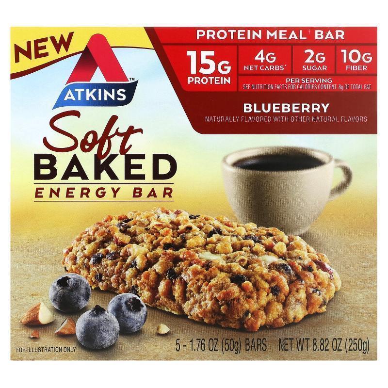 阿特金斯,Soft Baked Energy Bar, Blueberry, 5 Bars