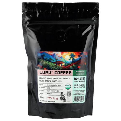 Pure Indian Foods,Luru™ Coffee, Whole Beans, Medium Roast, 8