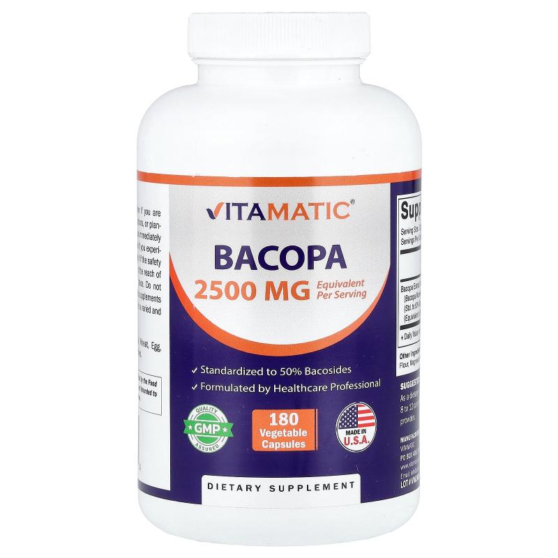 Vitamatic,Bacopa, 180 Vegetable Capsules (1,250 mg per Capsu