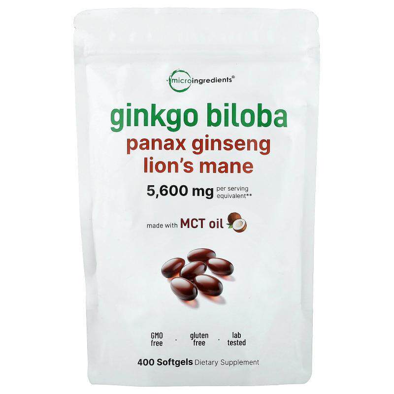 Micro Ingredients,银杏叶,人参,狮鬃,400粒软胶囊