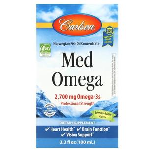 柠檬风味 Omega 2700毫克 3.3液盎司 Carlson 100毫升 Med