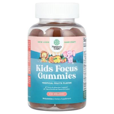 Natures Craft,Kids Focus Gummies, Tropical Fruits, 90 Gummie