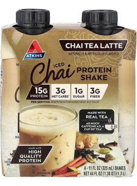 阿特金斯,Iced Tea Latte Protein Shake, Chai, 4 Shakes, 11 fl