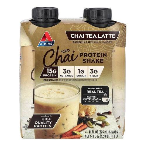 阿特金斯,Iced Tea Latte Protein Shake, Chai, 4 Shakes, 11 fl