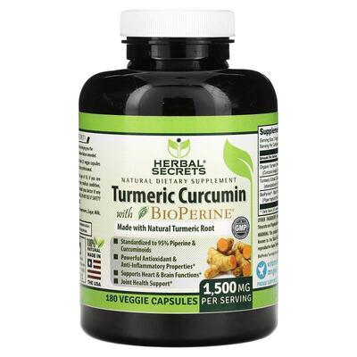 Herbal Secrets,姜黄素，含 BioPerine，750 毫克，180 粒素食胶