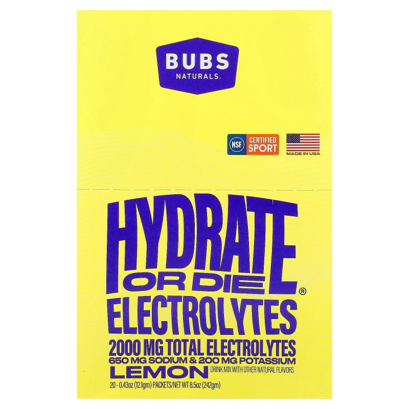 BUBS Naturals,Hydrate or Die®, Electrolytes Drink Mix, Lemon
