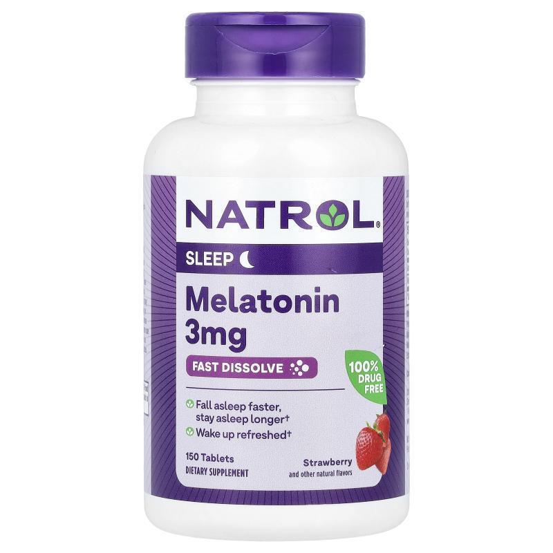 Natrol褪黑荷尔蒙速溶草莓健康好眠夜间睡眠辅助