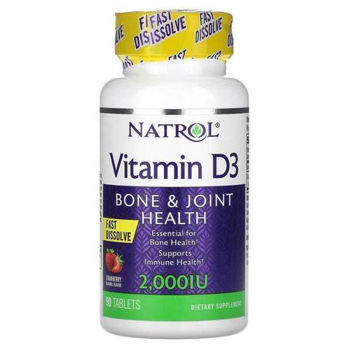 Natrol,维生素 D3，骨骼和关节健康，草莓，5000 IU，90 片