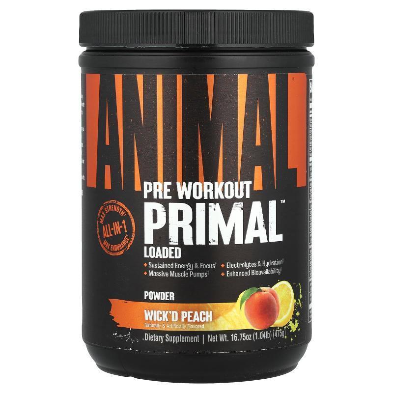 Animal,Pre Workout Primal™ Powder，Wick'd Peach，1.04 磅（47
