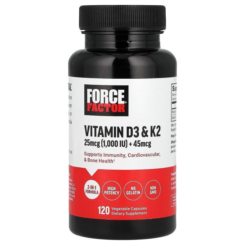 Force Factor,Vitamin D3 &amp;amp;amp; K2 , 120 Vegetable